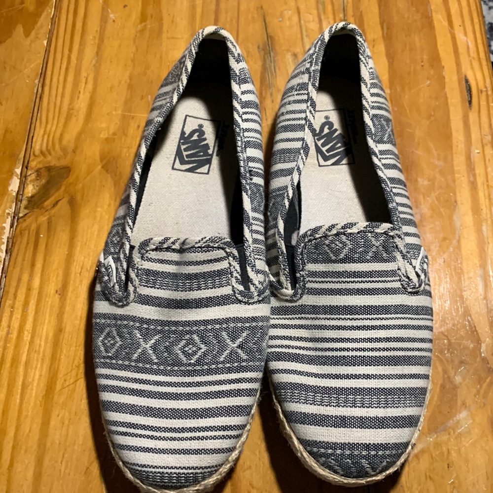 Vans with burlap trim.